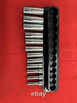 SNAP-ON 12 PIECE 3/8 DRIVE METRIC 6 POINT DEEP SOCKET SET 8MM-19MM with MAG TRAY