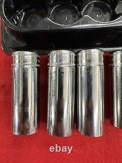 SNAP-ON 12 PIECE 3/8 DRIVE METRIC 6 POINT DEEP SOCKET SET 8MM-19MM with MAG TRAY