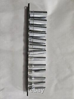 SNAP ON 13 pc 1/4 Drive 6-Point Metric Flank Drive Deep Socket Set (5-15 mm)