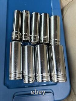 SNAP-ON Lot Of 9 1/2 Drive Deep Socket Set 6 Point SAE