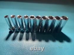 SNAP-ON TOOLS 10pc 1/2 Drive 6-Point Metric Flank Drive Deep Socket Set 310TSM