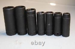 SNAP-ON TOOLS 3/8 Drive 6-Point SAE Deep Impact Socket Set 7pcs USA