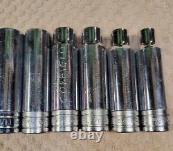 Set Of 13 Snap On Tools 1/2 Drive 6point Deep Sockets Sae 3/8 1-1/8