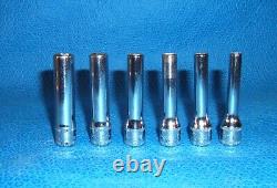 Set of 6 Snap-on Tools STMM 1/4 Drive 6 Point Metric Chrome Deep Well Sockets