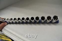 Set of Snap On FSMS from 8mm to 19mm 3/8 Drive 6 Point Semi Deep 12 Sockets