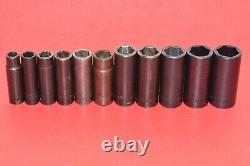 Snap-On 1/2 Drive 11pc 1/2 1 1/8 SAE 6-Point Deep Flank Impact Socket Set