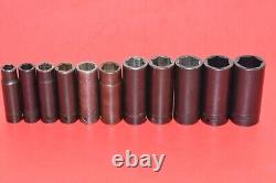 Snap-On 1/2 Drive 11pc 1/2 1 1/8 SAE 6-Point Deep Flank Impact Socket Set