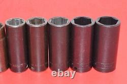 Snap-On 1/2 Drive 11pc 1/2 1 1/8 SAE 6-Point Deep Flank Impact Socket Set