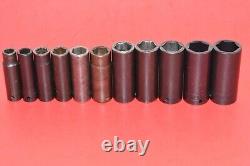 Snap-On 1/2 Drive 11pc 1/2 1 1/8 SAE 6-Point Deep Flank Impact Socket Set