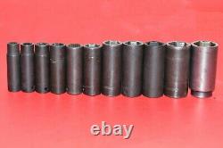 Snap-On 1/2 Drive 11pc 6-Point Flank 1/2 1 1/4 SAE Deep Impact Socket Set