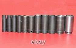 Snap-On 1/2 Drive 11pc 6-Point Flank 1/2 1 1/4 SAE Deep Impact Socket Set