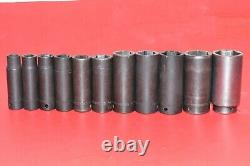 Snap-On 1/2 Drive 11pc 6-Point Flank 1/2 1 1/4 SAE Deep Impact Socket Set