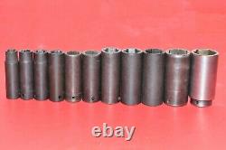 Snap-On 1/2 Drive 11pc 6-Point Flank 1/2 1 1/4 SAE Deep Impact Socket Set