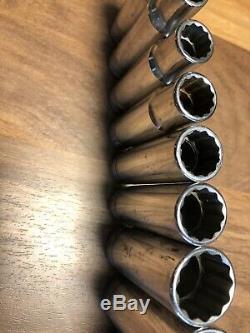 Snap On 1/2 Drive 12 Point deep socket set of 11 S361 S341 S321 S301 S281 S221