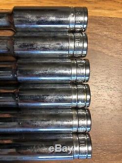 Snap On 1/2 Drive 12 Point deep socket set of 11 S361 S341 S321 S301 S281 S221