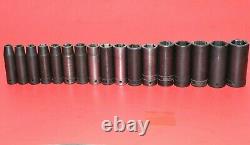 Snap-On 1/2 Drive 17 PIECE 10mm 27mm Flank 6-Point Deep Impact Socket Set