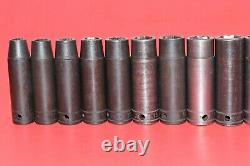 Snap-On 1/2 Drive 17 PIECE 10mm 27mm Flank 6-Point Deep Impact Socket Set