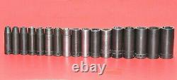 Snap-On 1/2 Drive 17 PIECE 10mm 27mm Flank 6-Point Deep Impact Socket Set