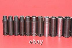 Snap-On 1/2 Drive 17 PIECE 10mm 27mm Flank 6-Point Deep Impact Socket Set