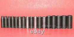 Snap-On 1/2 Drive 17 PIECE 10mm 27mm Flank 6-Point Deep Impact Socket Set