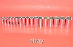 Snap-On 1/2 Drive 17 PIECE Standard 7/16 1-1/2 Deep 6-POINT Flank Socket Set