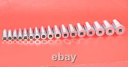 Snap-On 1/2 Drive 17 PIECE Standard 7/16 1-1/2 Deep 6-POINT Flank Socket Set