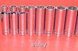 Snap-On 1/2 Drive 17 PIECE Standard 7/16 1-1/2 Deep 6-POINT Flank Socket Set