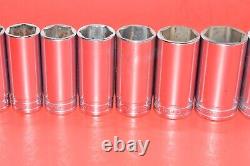 Snap-On 1/2 Drive 17 PIECE Standard 7/16 1-1/2 Deep 6-POINT Flank Socket Set