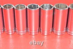 Snap-On 1/2 Drive 17 PIECE Standard 7/16 1-1/2 Deep 6-POINT Flank Socket Set