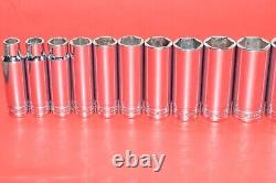 Snap-On 1/2 Drive 17 PIECE Standard 7/16 1-1/2 Deep 6-POINT Flank Socket Set