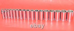 Snap-On 1/2 Drive 17 PIECE Standard 7/16 1-1/2 Deep 6-POINT Flank Socket Set