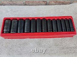 Snap On 1/2 Drive 6-Point SAE Flank Drive 13-Piece Deep Impact Socket Set