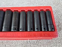 Snap On 1/2 Drive 6-Point SAE Flank Drive 13-Piece Deep Impact Socket Set