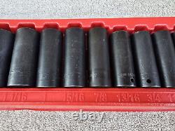 Snap On 1/2 Drive 6-Point SAE Flank Drive 13-Piece Deep Impact Socket Set