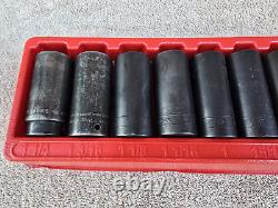 Snap On 1/2 Drive 6-Point SAE Flank Drive 13-Piece Deep Impact Socket Set