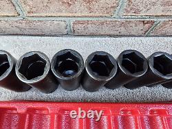 Snap On 1/2 Drive 6-Point SAE Flank Drive 13-Piece Deep Impact Socket Set