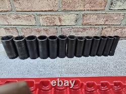 Snap On 1/2 Drive 6-Point SAE Flank Drive 13-Piece Deep Impact Socket Set