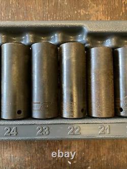 Snap On, 1/2 Drive, Deep, 12 Point, Impact Socket Set, 15-27mm, In Tray