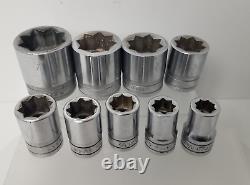 Snap-On 1/2 Inch Drive 8-point SAE Double Square Deep Sockets 3/8 to 1 LOT (9)