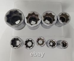 Snap-On 1/2 Inch Drive 8-point SAE Double Square Deep Sockets 3/8 to 1 LOT (9)