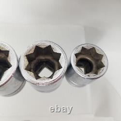 Snap-On 1/2 Inch Drive 8-point SAE Double Square Deep Sockets 3/8 to 1 LOT (9)