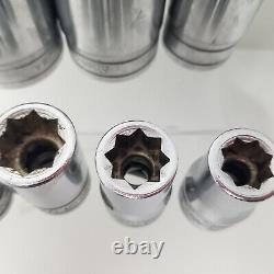 Snap-On 1/2 Inch Drive 8-point SAE Double Square Deep Sockets 3/8 to 1 LOT (9)