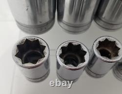 Snap-On 1/2 Inch Drive 8-point SAE Double Square Deep Sockets 3/8 to 1 LOT (9)