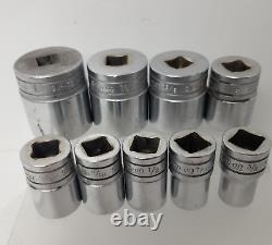 Snap-On 1/2 Inch Drive 8-point SAE Double Square Deep Sockets 3/8 to 1 LOT (9)