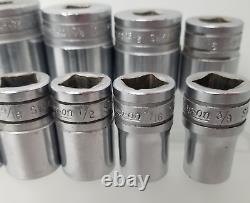 Snap-On 1/2 Inch Drive 8-point SAE Double Square Deep Sockets 3/8 to 1 LOT (9)