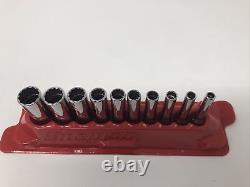 Snap On 1/4 Drive 10pc Deep 12 Point 3/16 9/16 SAE Socket Set 110STMDY