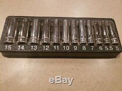 Snap-On 1/4 Drive 12 Piece 12-Point Metric Deep Socket Set 5-15mm