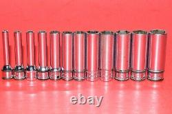 Snap-On 1/4 Drive 12 pc. Flank 6-POINT Metric 4mm 14mm Deep Well Socket Set