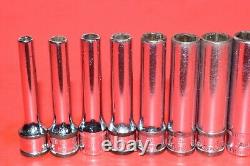 Snap-On 1/4 Drive 12 pc. Flank 6-POINT Metric 4mm 14mm Deep Well Socket Set