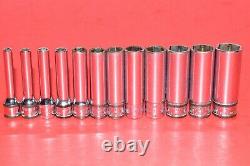 Snap-On 1/4 Drive 12 pc. Flank 6-POINT Metric 4mm 14mm Deep Well Socket Set